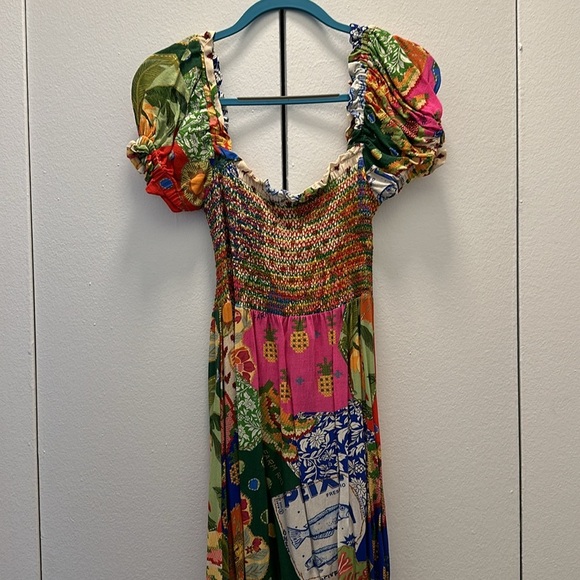 FARM RIO Sunny Mix Midi Dress In Pink in Size Medium - Picture 2 of 6